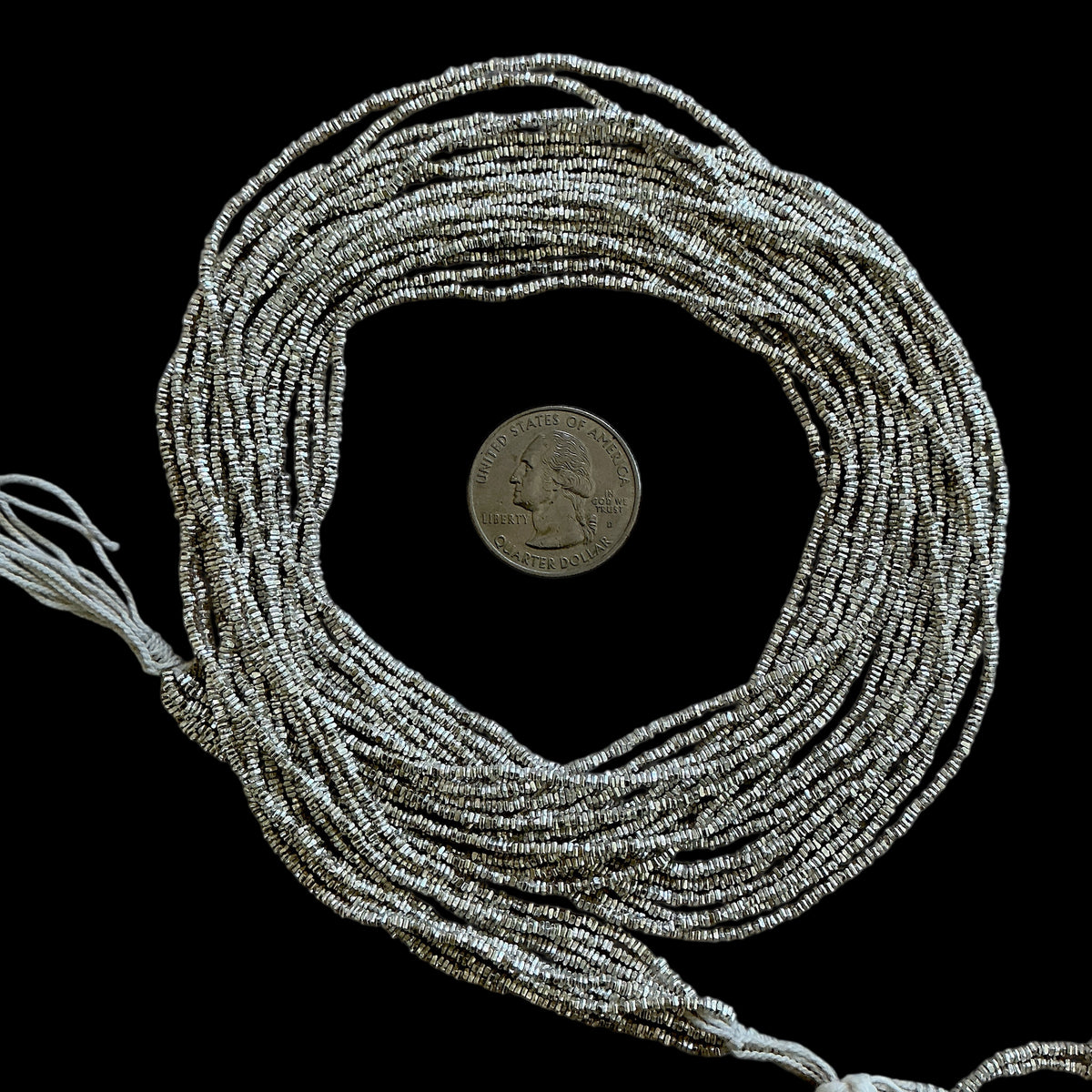 Long Strands of Very Tiny Flat Square Sterling Silver Beads from the Thai Karen Hill Tribe - Rita Okrent Collection (NP108b)