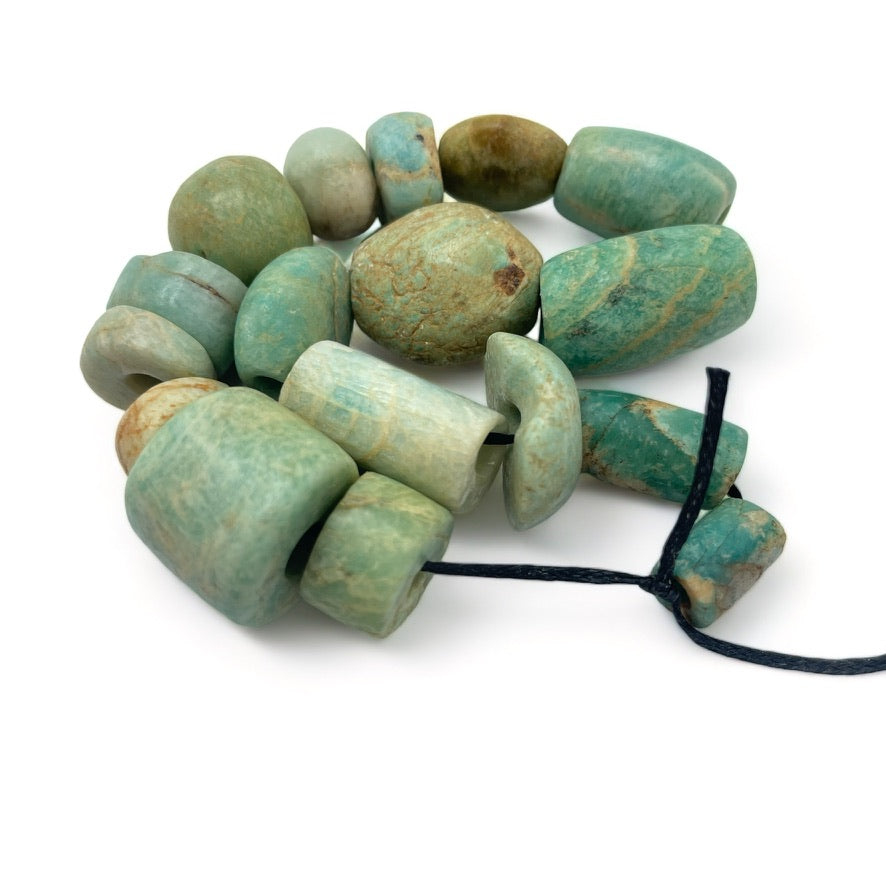 Short Strand of 17 Mixed Ancient Amazonite Beads from Mauritania - Rita Okrent Collection (S558)