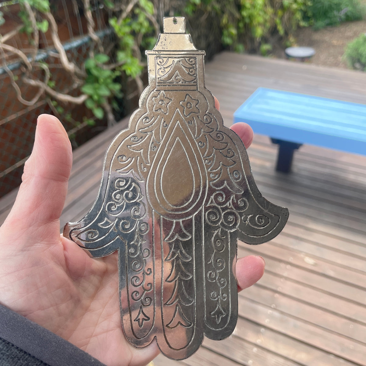 Large Contemporary Silver Metal Hamsa - Rita Okrent Collection (J259)