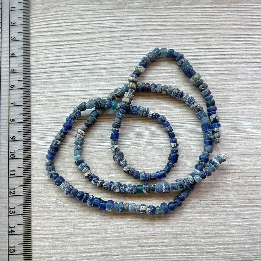 Ancient Glass Indo-Pacific Nila Beads in Blue Hues, with Patina  - Rita Okrent Collection (AT1932)
