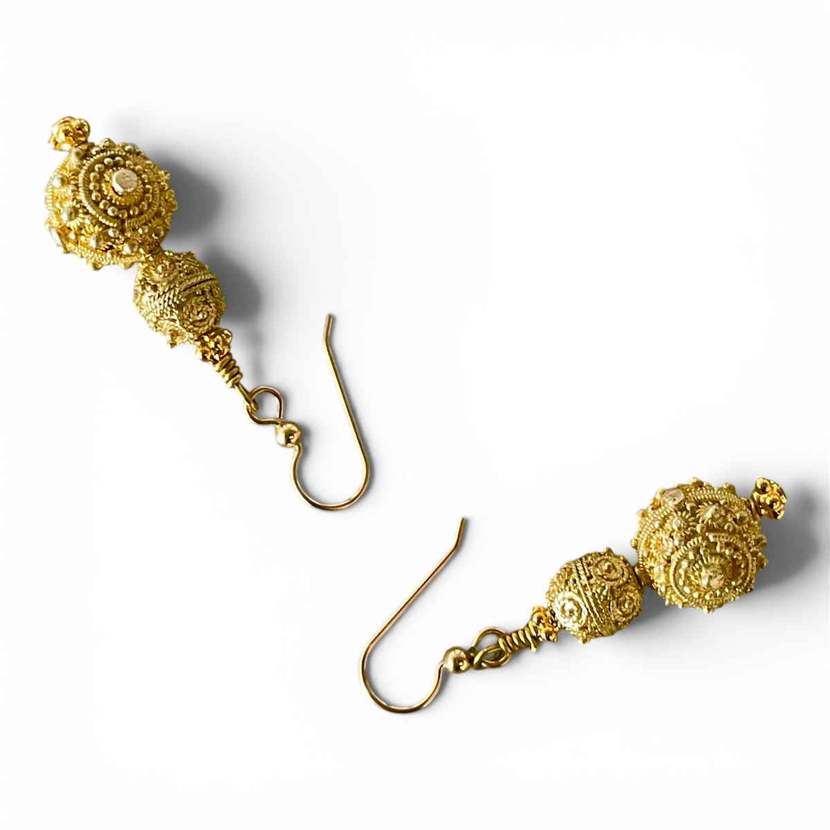 Gold-Washed Granulated Beaded Earrings - Rita Okrent Collection (E424)