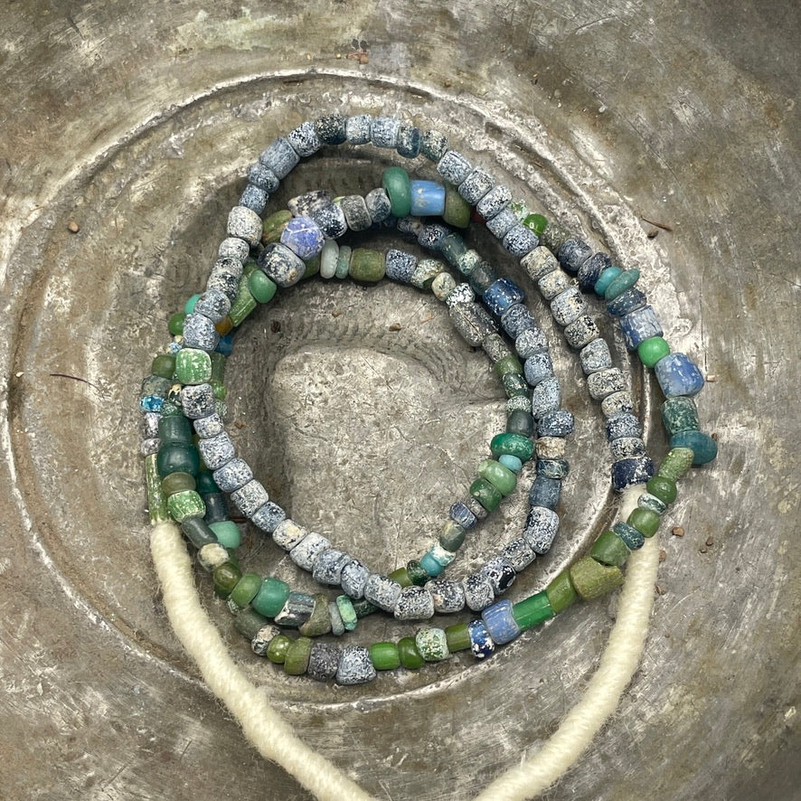 Ancient Glass Small Mixed Green Nila Beads from Mali - Strand A - Rita Okrent Collection (AT0649a)