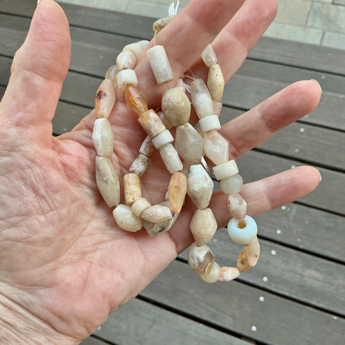 Ancient Mixed Agate and Antique Glass Bead Strand, Mainly Tubes and Bicones - Rita Okrent Collection (S574)