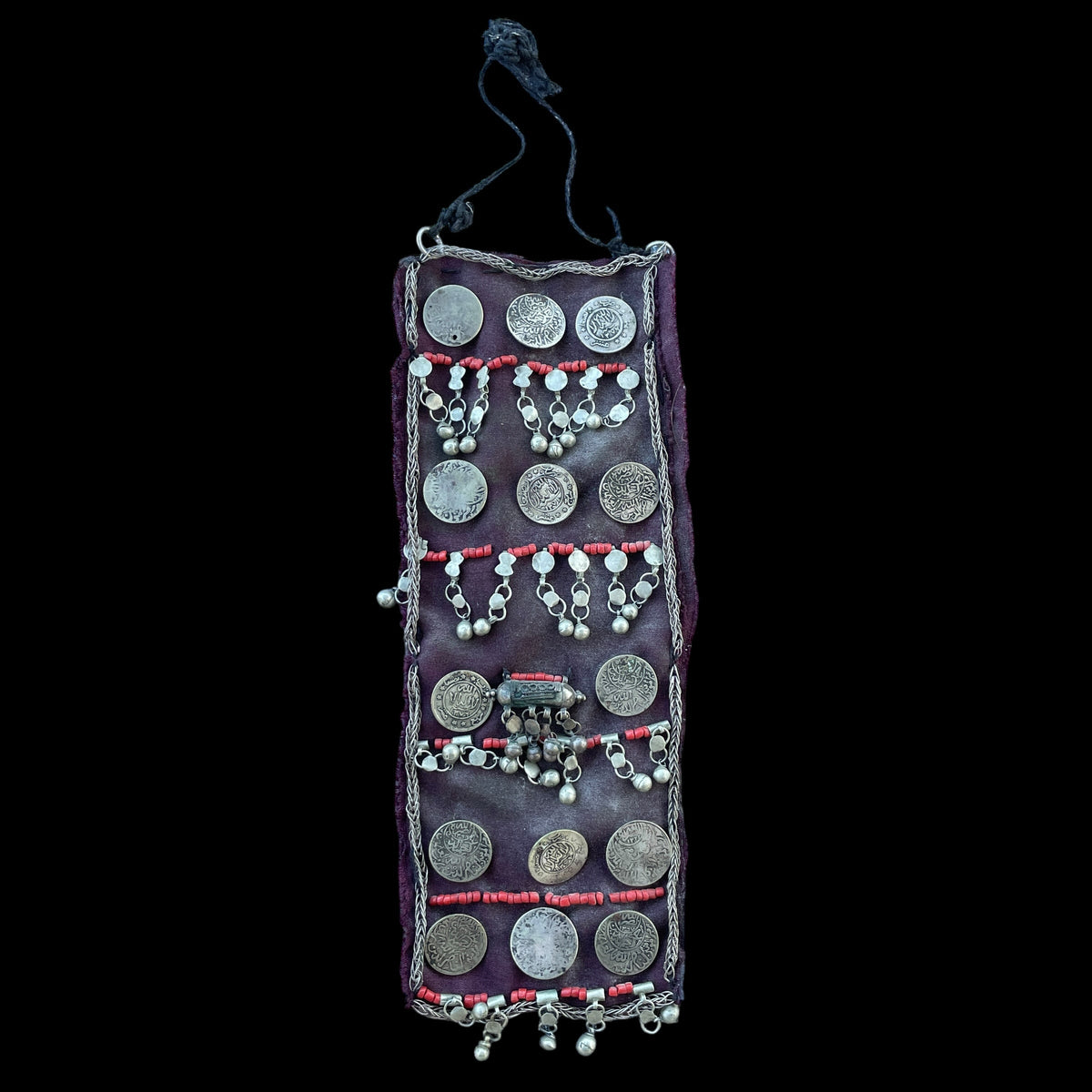 Bedouin Veil Textile Adorned with Coins, Silver and Glass - Rita Okrent Collection (C987)