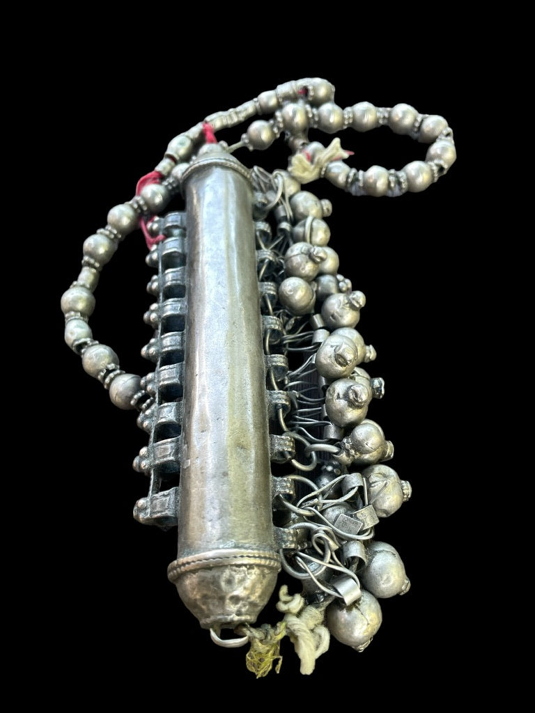 Antique Yemenite Silver Beaded Necklace with Large Prayer Amulet - Rita Okrent Collection (ANT612)