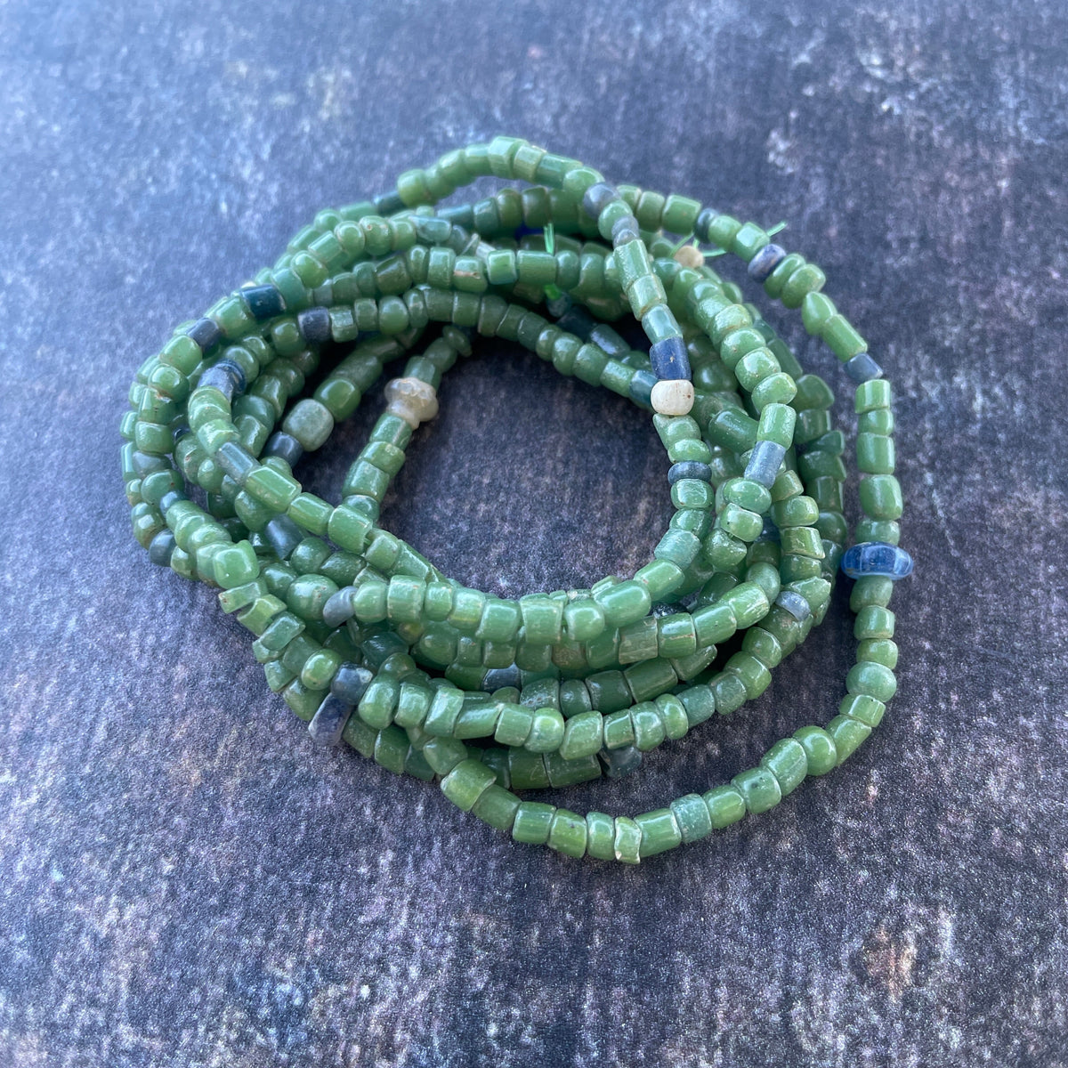 Small Antique Green Glass Tradewind - Nila Beads from the African Trade - Rita Okrent Collection (AT1917)