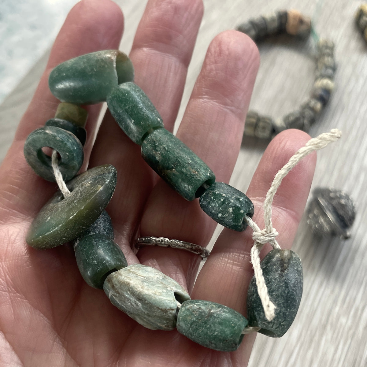 Deep Green Ancient Serpentine Stone Beads from Mauritania - Rita Okrent Collection (S582)