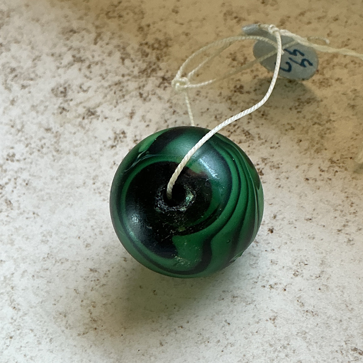 Large Antique Venetian Bead Adorned with Black and Green Swirls -  Rita Okrent Collection (C055)
