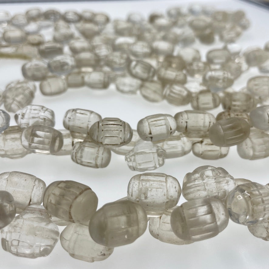 Full Strands of Bohemian Clear Molded Glass Barrel Bead Pendants from the African Trade - Rita Okrent Collection (ANT309fs)