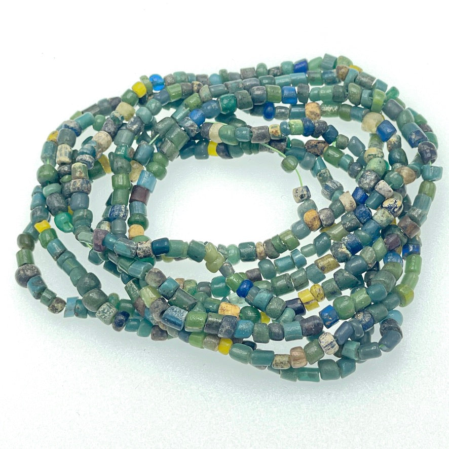 Green and Blue Mixed Colors Ancient Glass Nila Beads, West Africa - Rita Okrent Collection (AT0897)