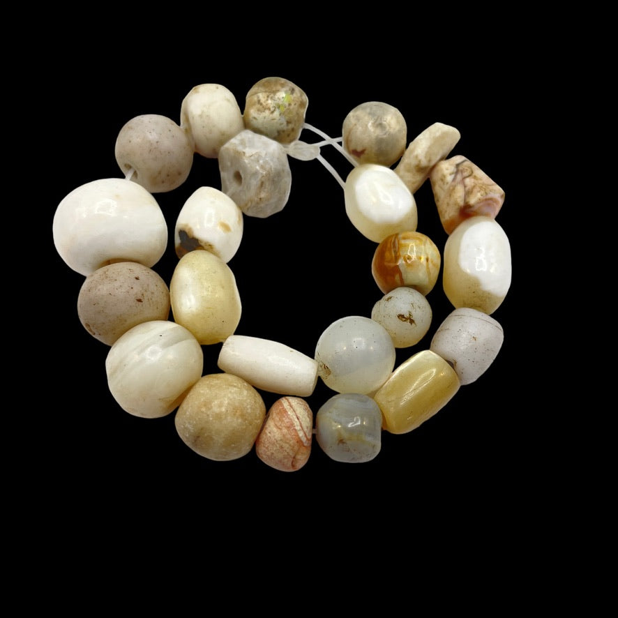 Strand of 23 Antique Mother-of-Pearl, Stone, and Glass Beads - Rita Okrent Collection (ANT440)