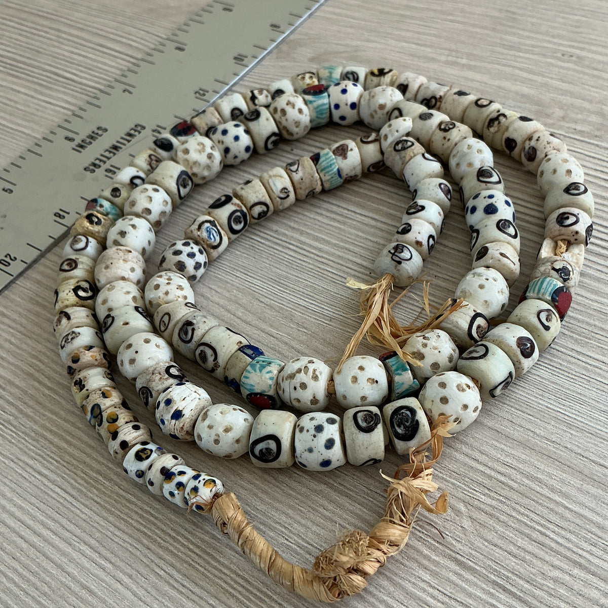 Long Strand of White Mixed Pattern Antique Venetian Glass Beads - Rita Okrent Collection (AT1674)