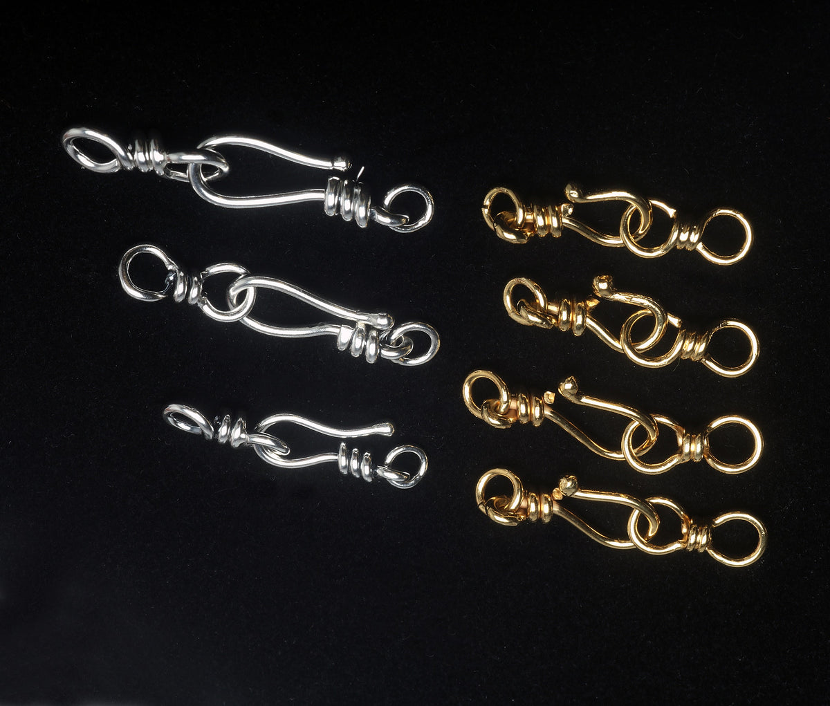 Rita Okrent's Hook-and-Double Eye Clasps in Sterling Silver and Gold-Over-Sterling in Various Sizes