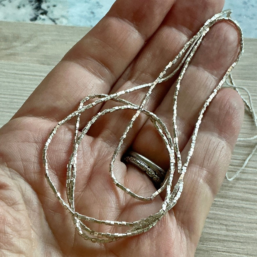 Long Strands of Tiny Square Sterling Silver Beads from the Thai Karen Hill Tribe - Rita Okrent Collection (NP108)