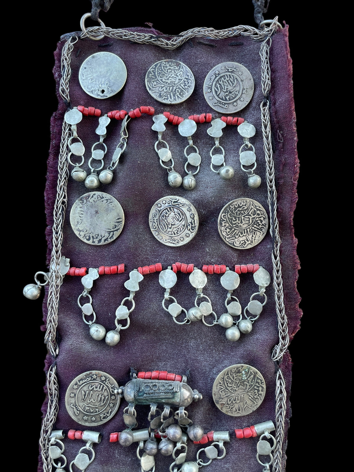 Bedouin Veil Textile Adorned with Coins, Silver and Glass - Rita Okrent Collection (C987)