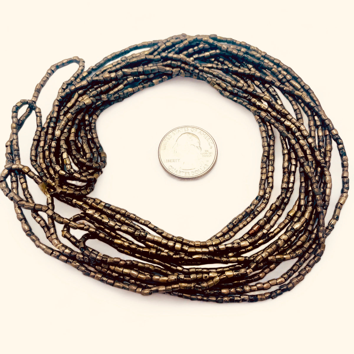 Very Long Strand of Small Brass Bronze Spacer Beads from the African Trade - Rita Okrent Collection (ANT659)