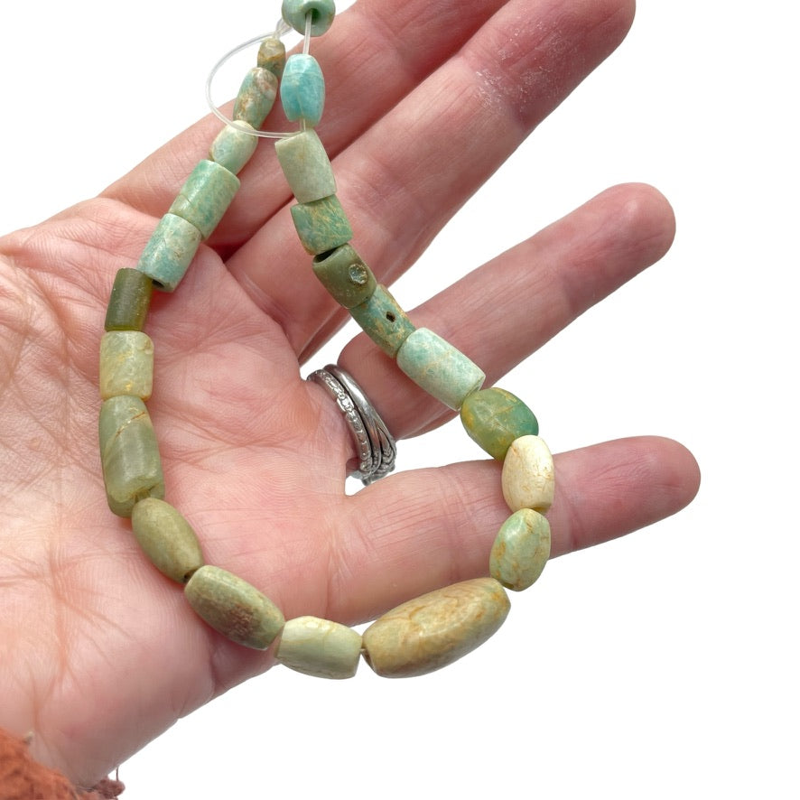 Short Strand of 23 Mixed Ancient Amazonite Beads from Mauritania - Rita Okrent Collection (S557)