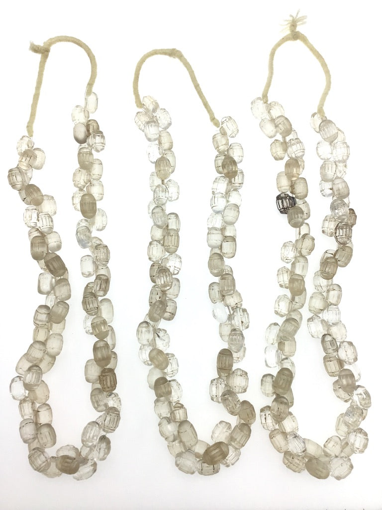 Full Strands of Bohemian Clear Molded Glass Barrel Bead Pendants from the African Trade - Rita Okrent Collection (ANT309fs)