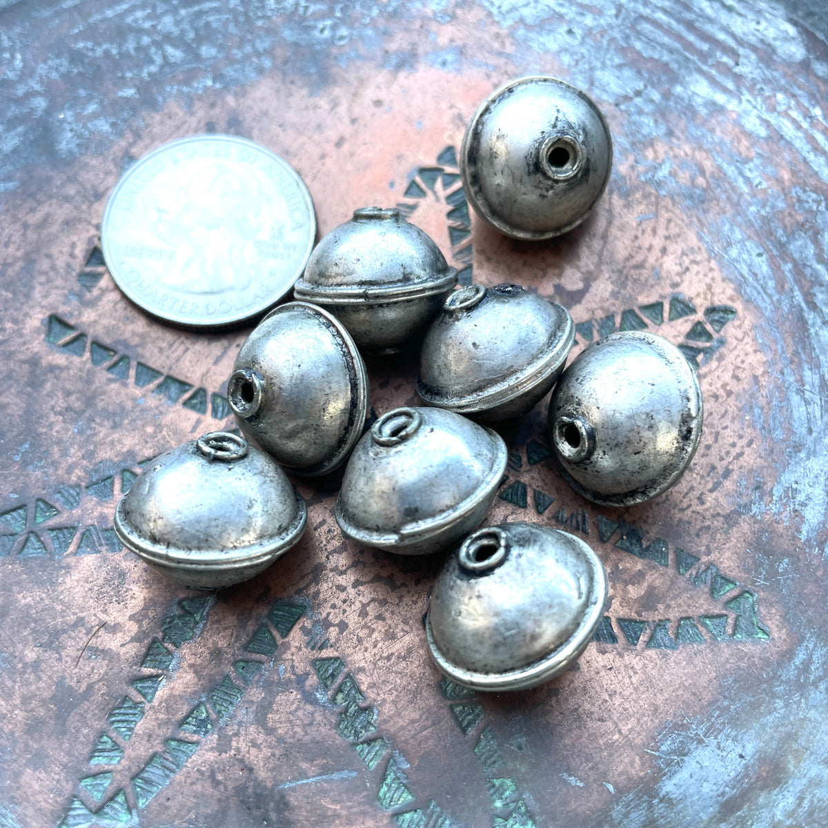 Medium Sized Moroccan Handmade Berber Silver Metal Beads - Rita Okrent Collection (NP022m)