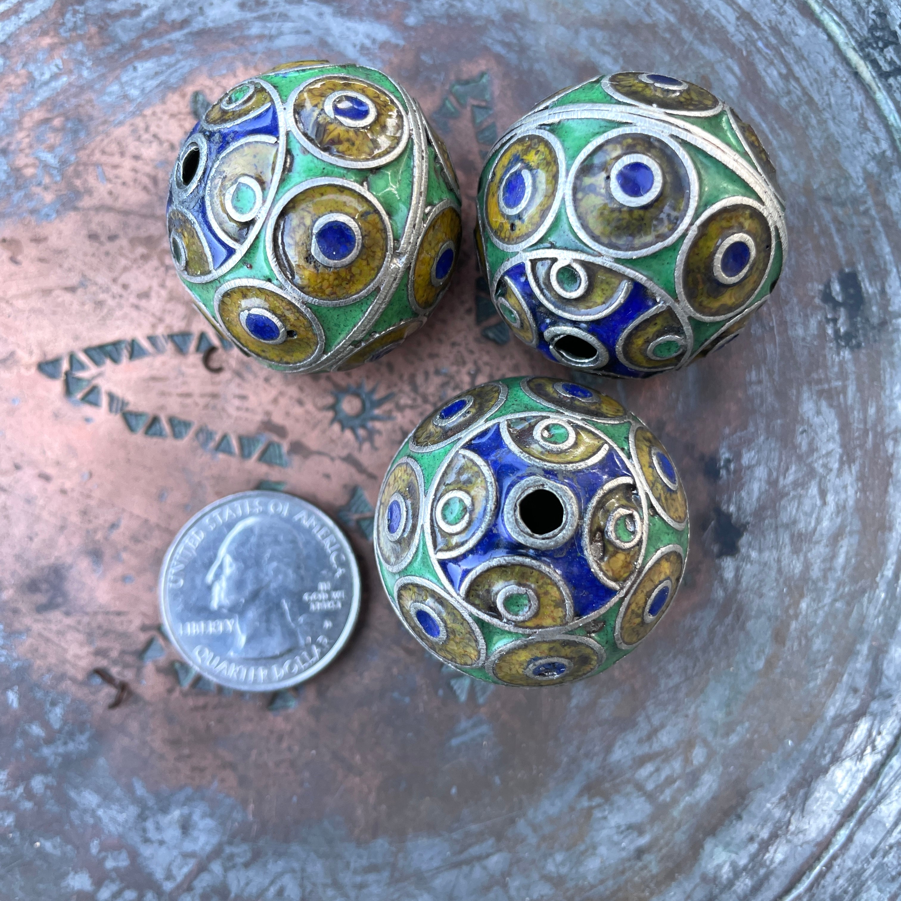 Enameled Berber Silver Focal Beads, Sold Individually - Rita