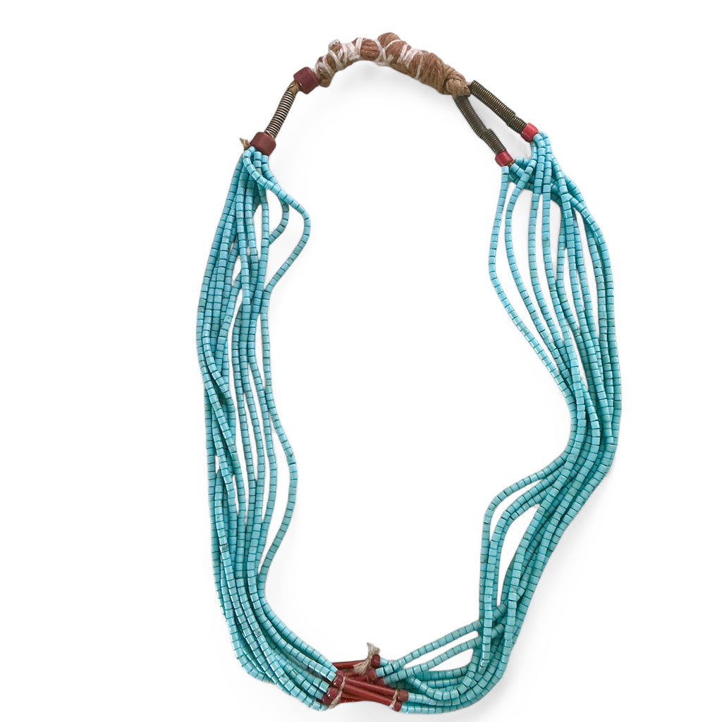 Vintage Light Blue Fulani Multi-strand Beaded Necklace, Nigeria