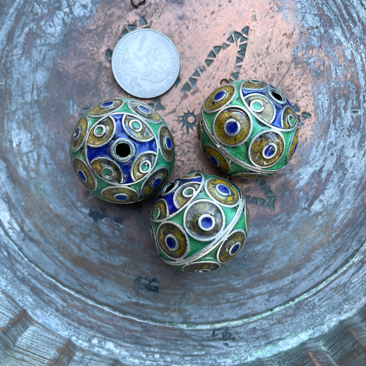 Enameled Berber Silver Focal Beads, Sold Individually - Rita Okrent Collection (NP101)