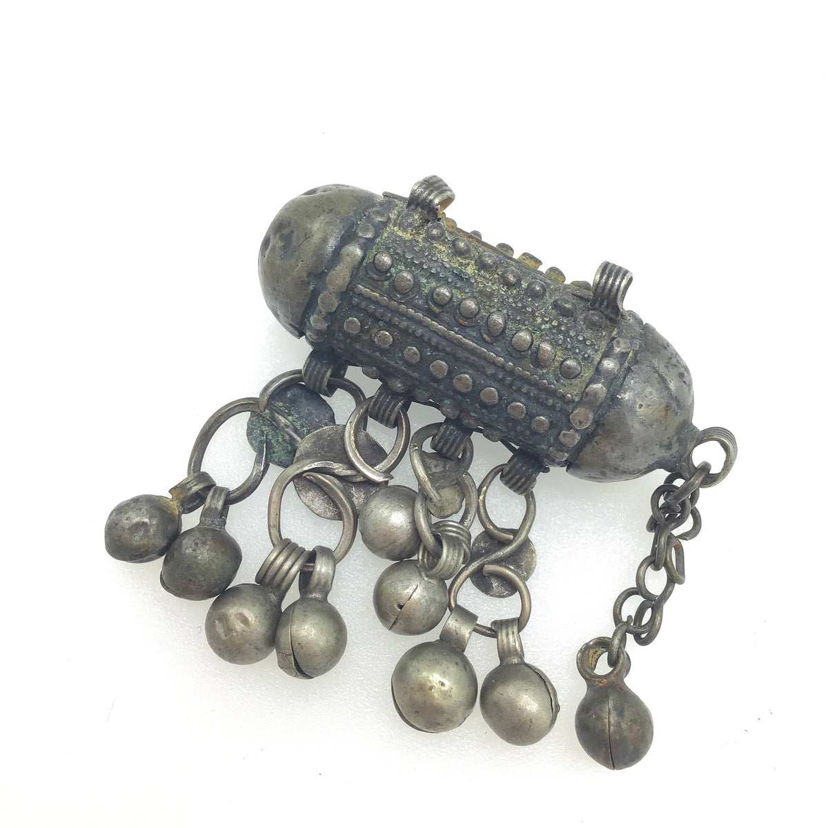 Small Yemeni Silver Hirz Prayer Amulet with Dangles and Chain - Rita Okrent Collection (P906)