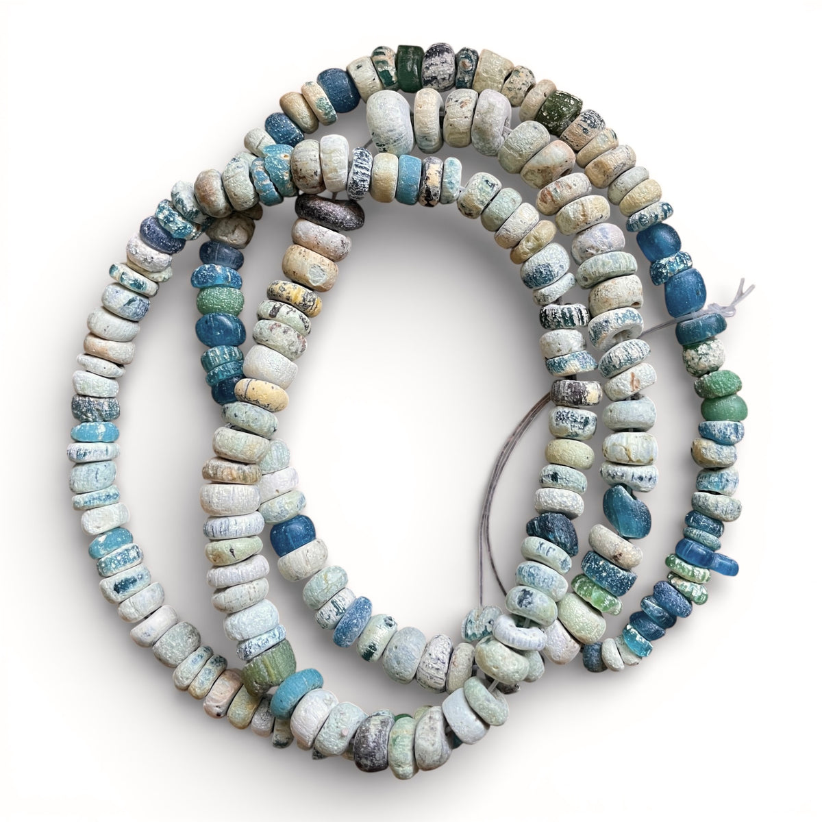 Well Worn Medium Sized Djenne Nila Beads with Teal - Rita Okrent Collection (AT0945b)