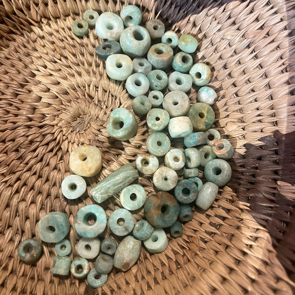 Big Group of Loose Ancient Amazonite Beads in Mixed Shapes and Sizes - Rita Okrent Collection (S532)
