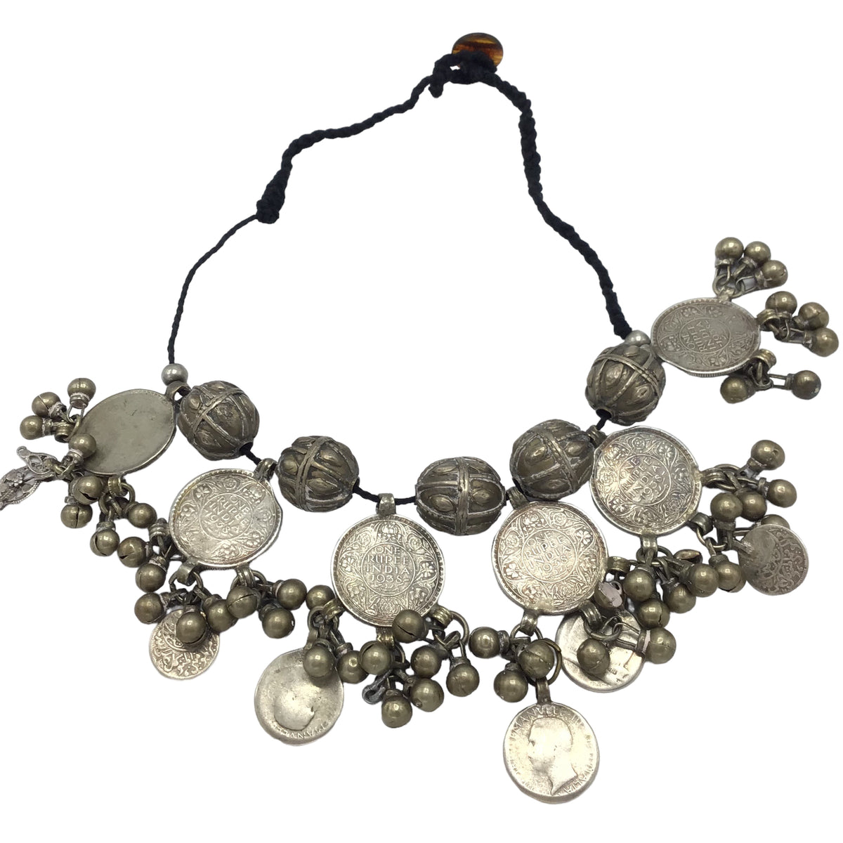 Yemeni Necklace with Large Silver Yemeni Beads and Indian Coin Dangles - Rita Okrent Collection (C545)