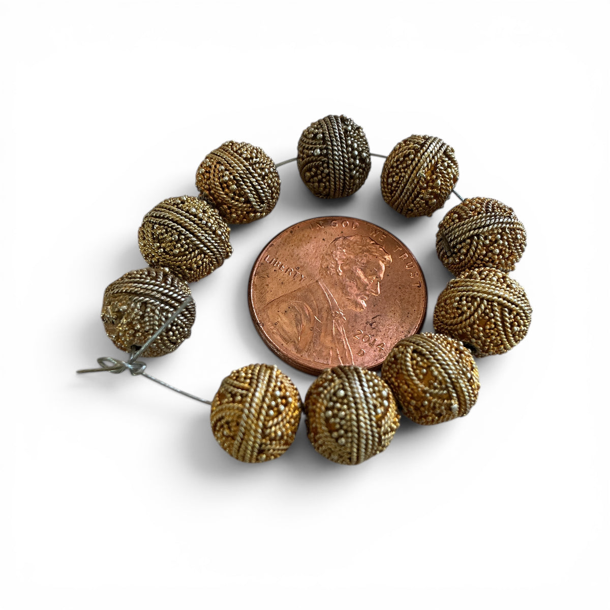 Vintage Gold Washed Granulated Beads from Mauritania, Strand of 10 - Rita Okrent Collection (C472b)