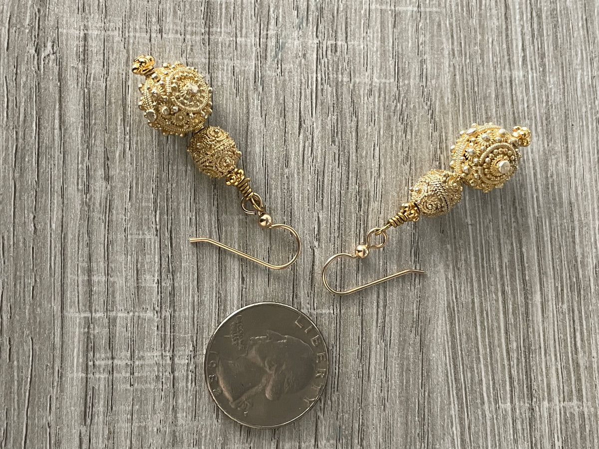 Gold-Washed Granulated Beaded Earrings - Rita Okrent Collection (E424)