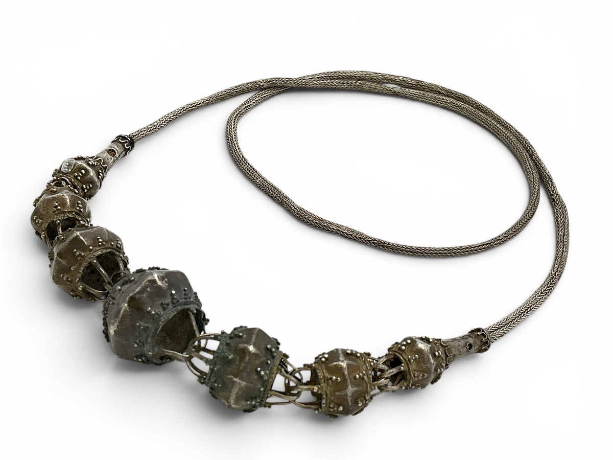 Antique Sri Lankan Silver Necklace with Interlocking Beads - Rita Okrent Collection (NE423)