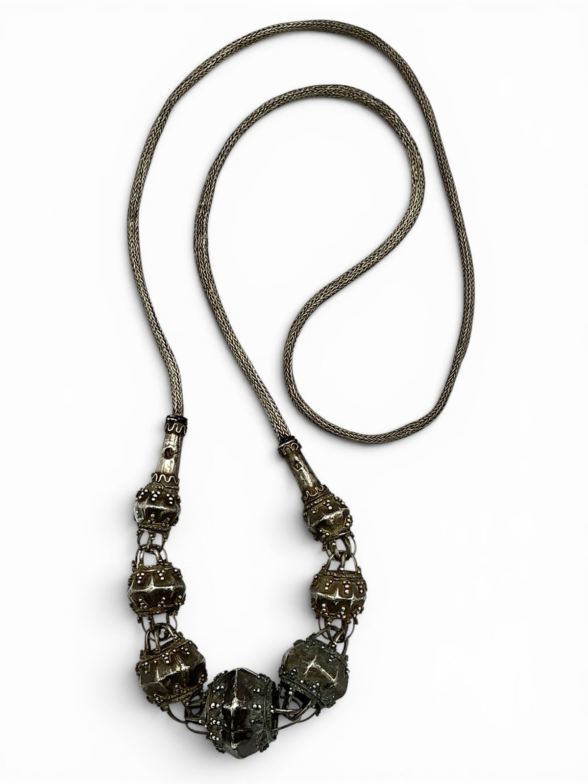 Antique Sri Lankan Silver Necklace with Interlocking Beads - Rita Okrent Collection (NE423)