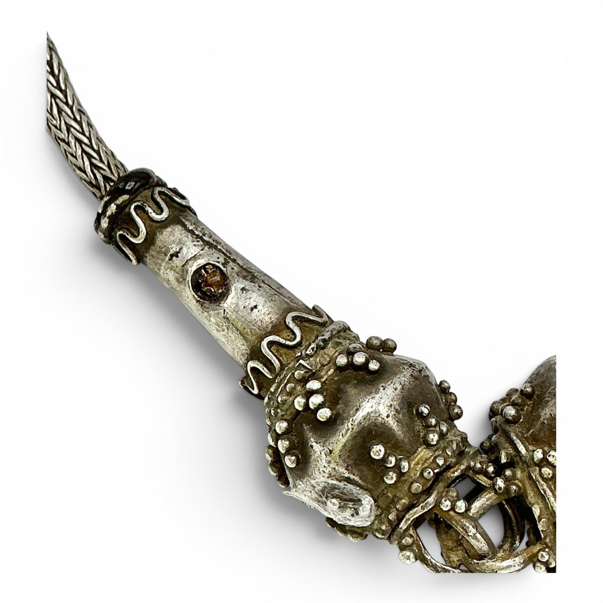 Antique Sri Lankan Silver Necklace with Interlocking Beads - Rita Okrent Collection (NE423)