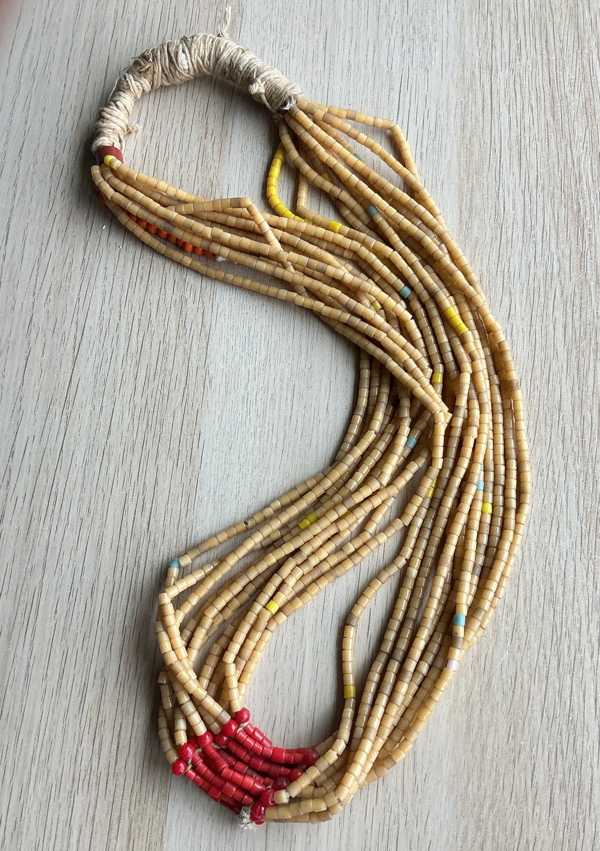 Vintage Yellow and Beige Fulani Multi-strand Beaded Necklace, Nigeria  - Rita Okrent Collection (AT1902)