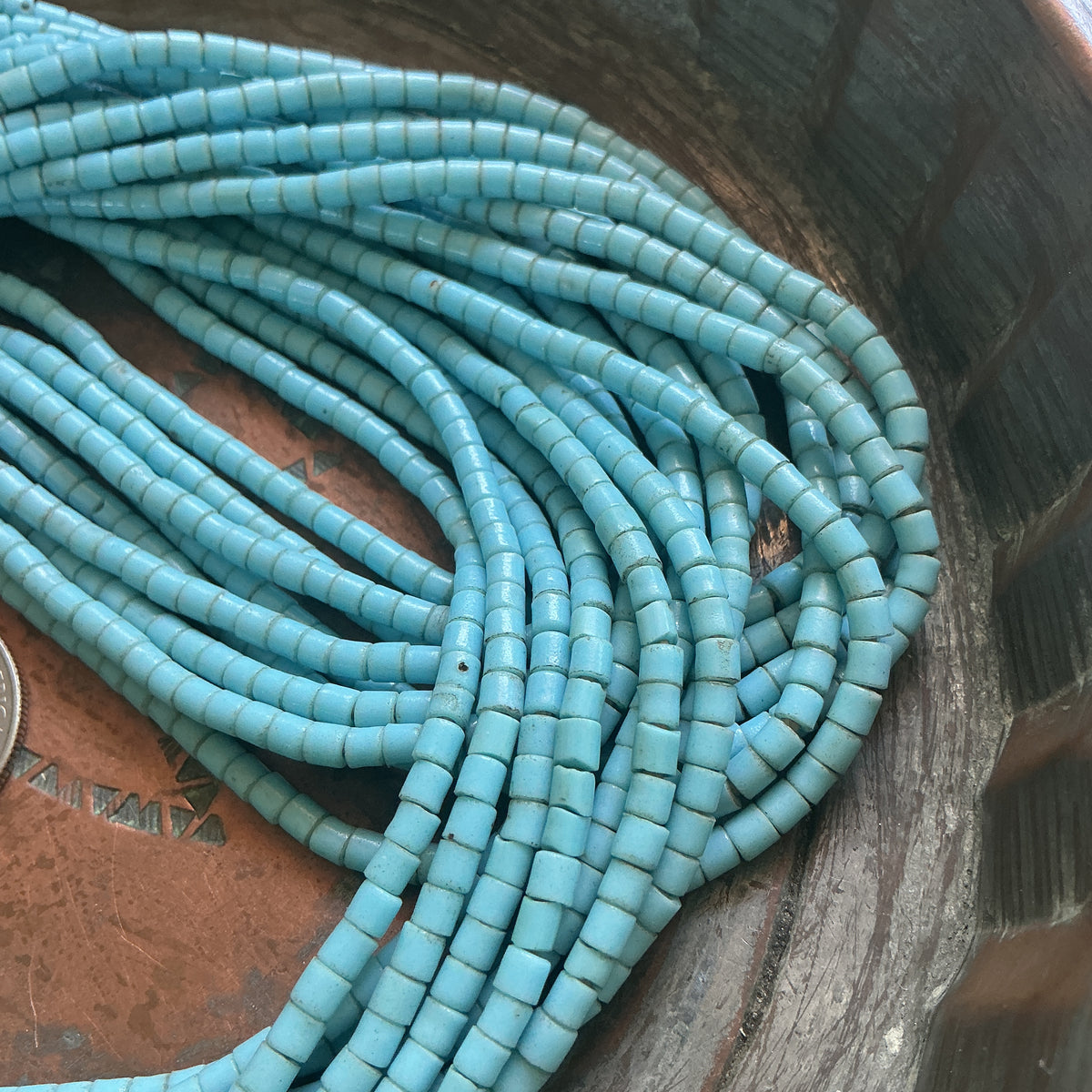 Vintage Light Blue Fulani Multi-strand Beaded Necklace, Nigeria  - Rita Okrent Collection (AT1903)