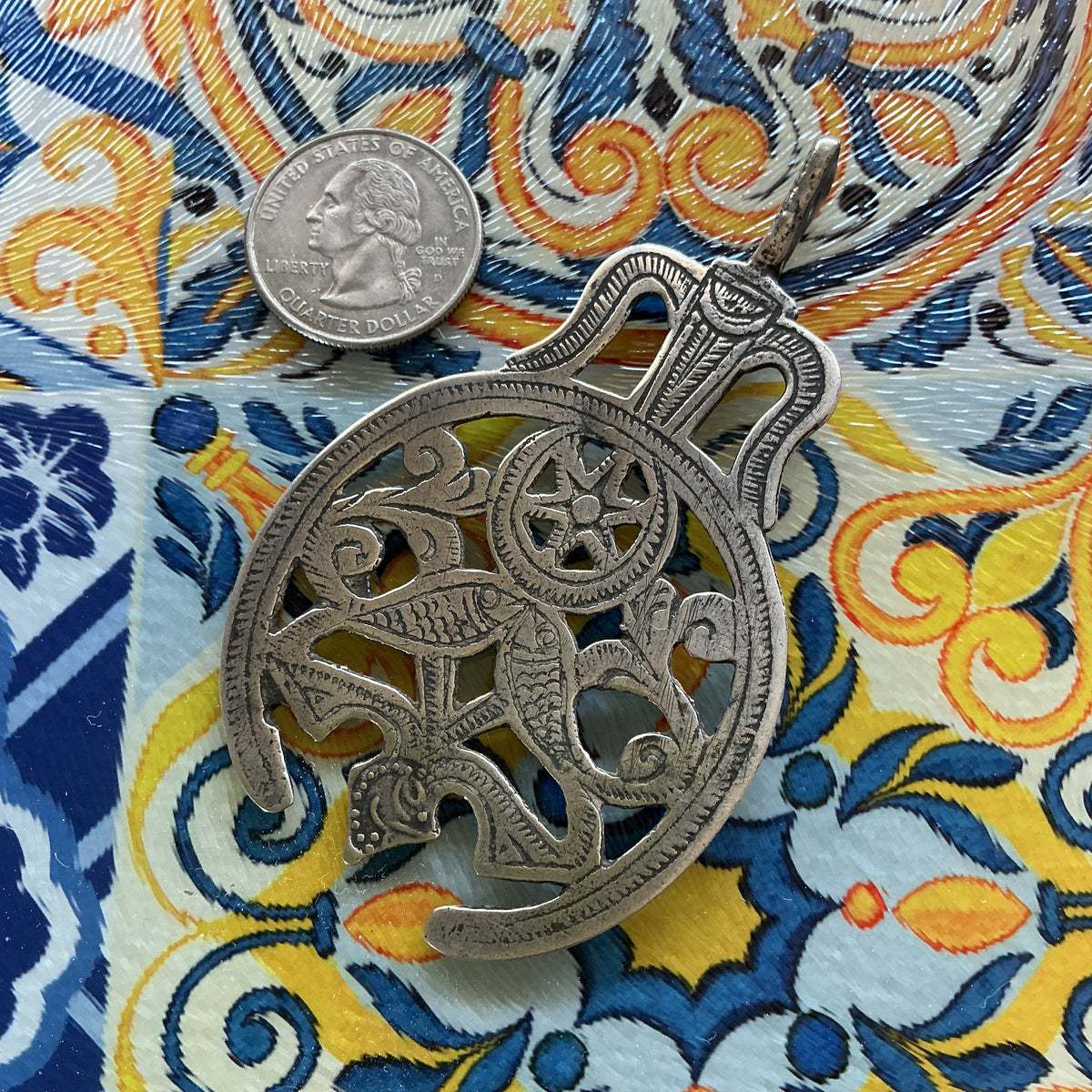 Vintage North African Silver Salhat Pendant - Rita Okrent Collection (P784b)