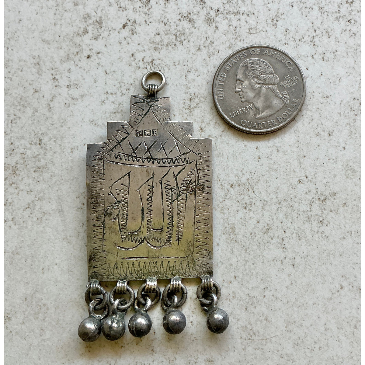 Vintage Silver Zar Plaque Amulet, with Hanging Dangles, Hallmarked - Rita Okrent Collection (P1006)