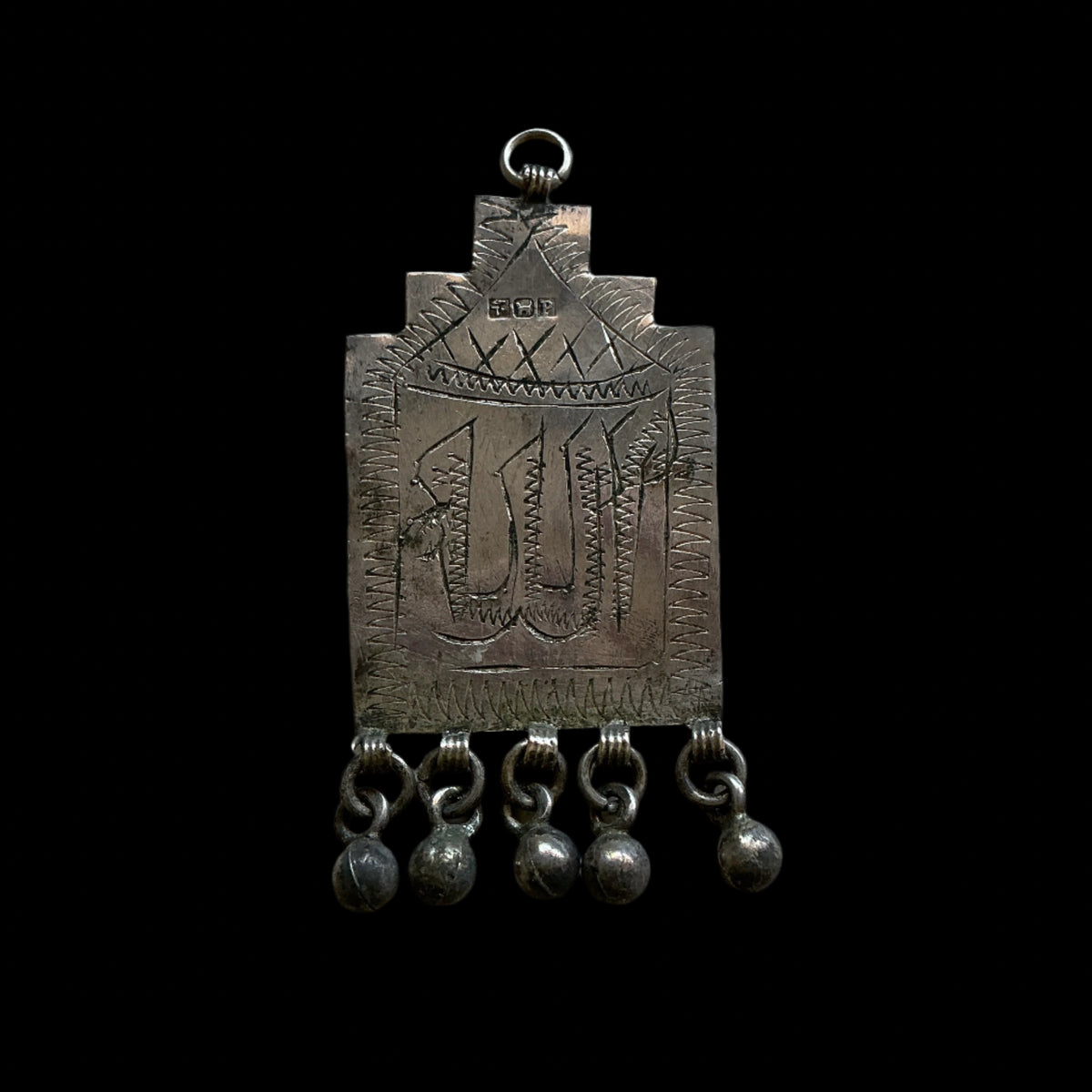Vintage Silver Zar Plaque Amulet, with Hanging Dangles, Hallmarked - Rita Okrent Collection (P1006)