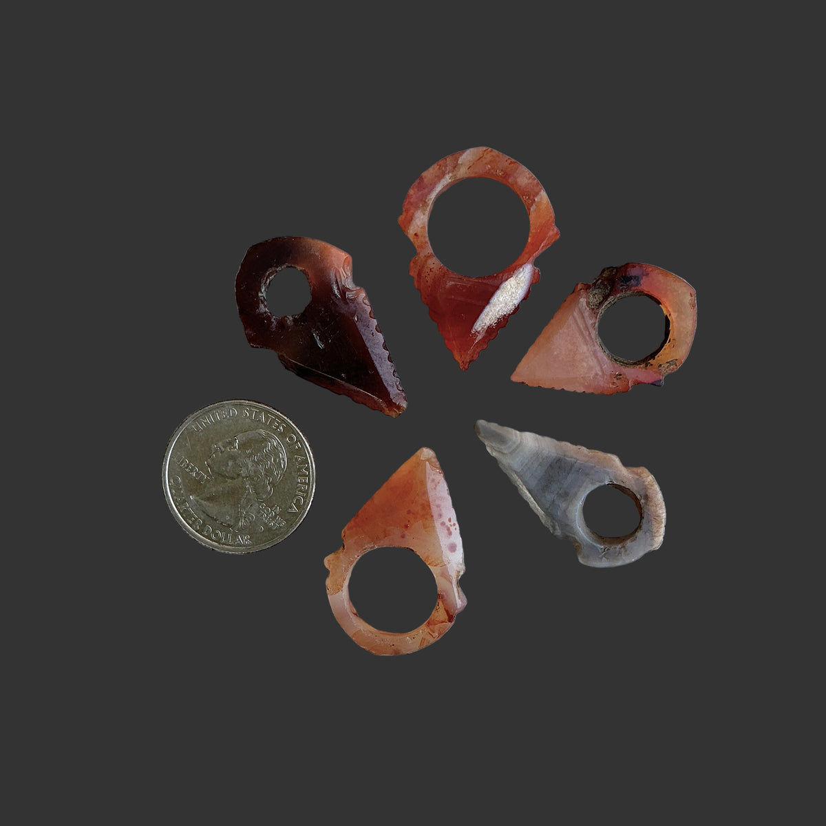 Group of 5 Antique Carnelian Small Tuareg Tanfouk Talhakimt Hair Ornaments - Rita Okrent Collection (P675d)