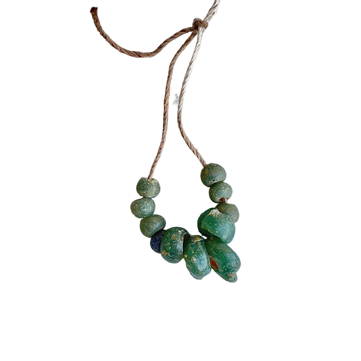 Short Strand of Rare Ancient Green Glass Beads from Egypt - Rita Okrent Collection (AG450e)