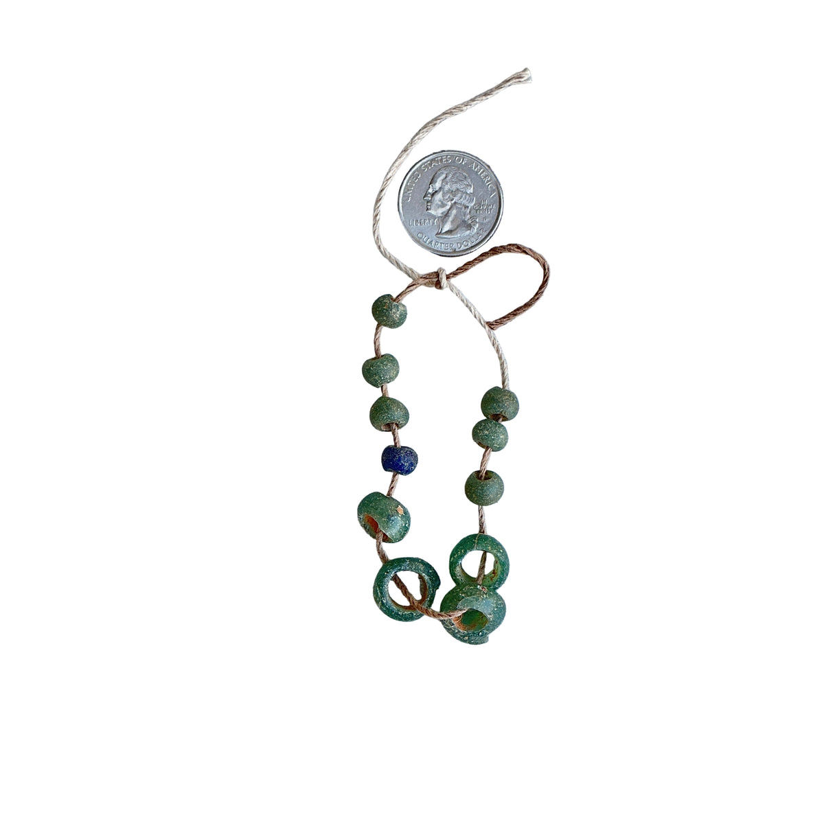 Short Strand of Rare Ancient Green Glass Beads from Egypt - Rita Okrent Collection (AG450e)