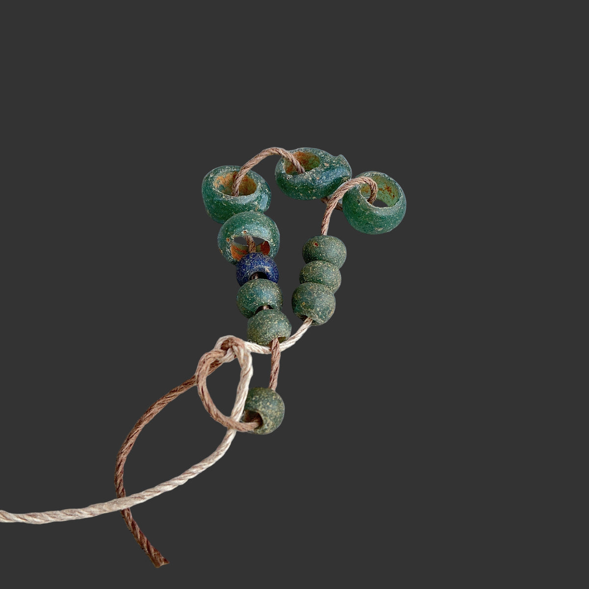 Short Strand of Rare Ancient Green Glass Beads from Egypt - Rita Okrent Collection (AG450e)