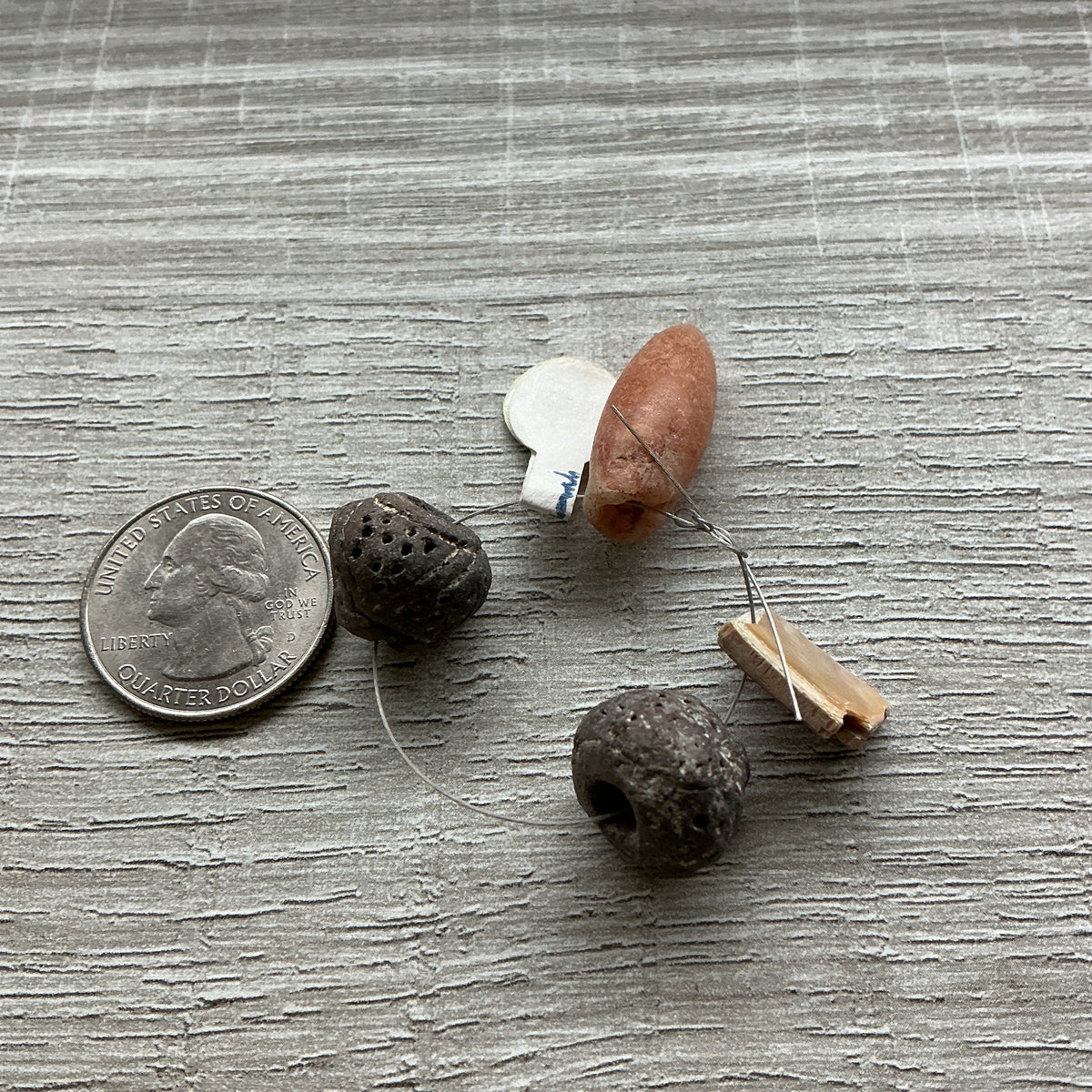 Ancient Pre-Columbian Tairona Bullet Bead, Ceramic Spindle Whorls and MOP Pendant - Rita Okrent Collection (C330c)
