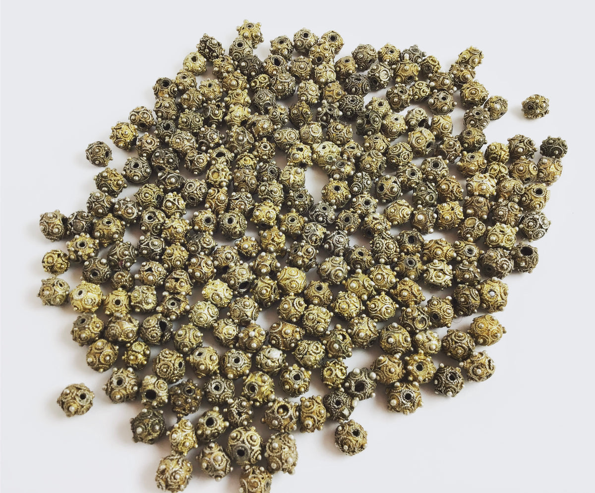 Antique Small Silver and Gold-Washed Mauritanian Beads with Granulation and Decorative Roping - Rita Okrent Collection (C460)