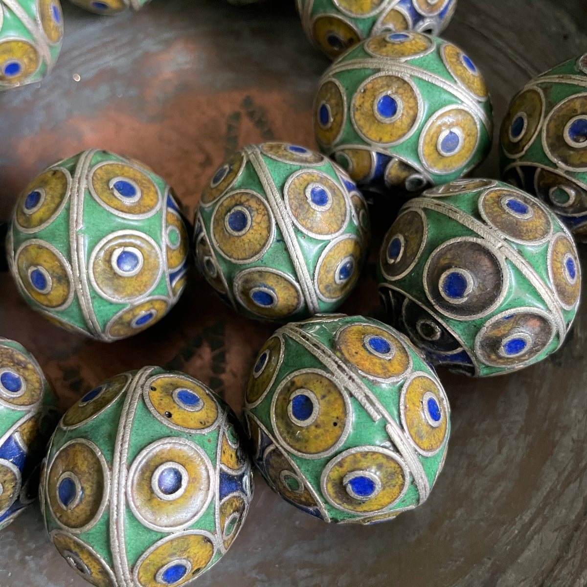 Enameled Berber Silver Focal Beads, Sold Individually - Rita Okrent Collection (NP101)