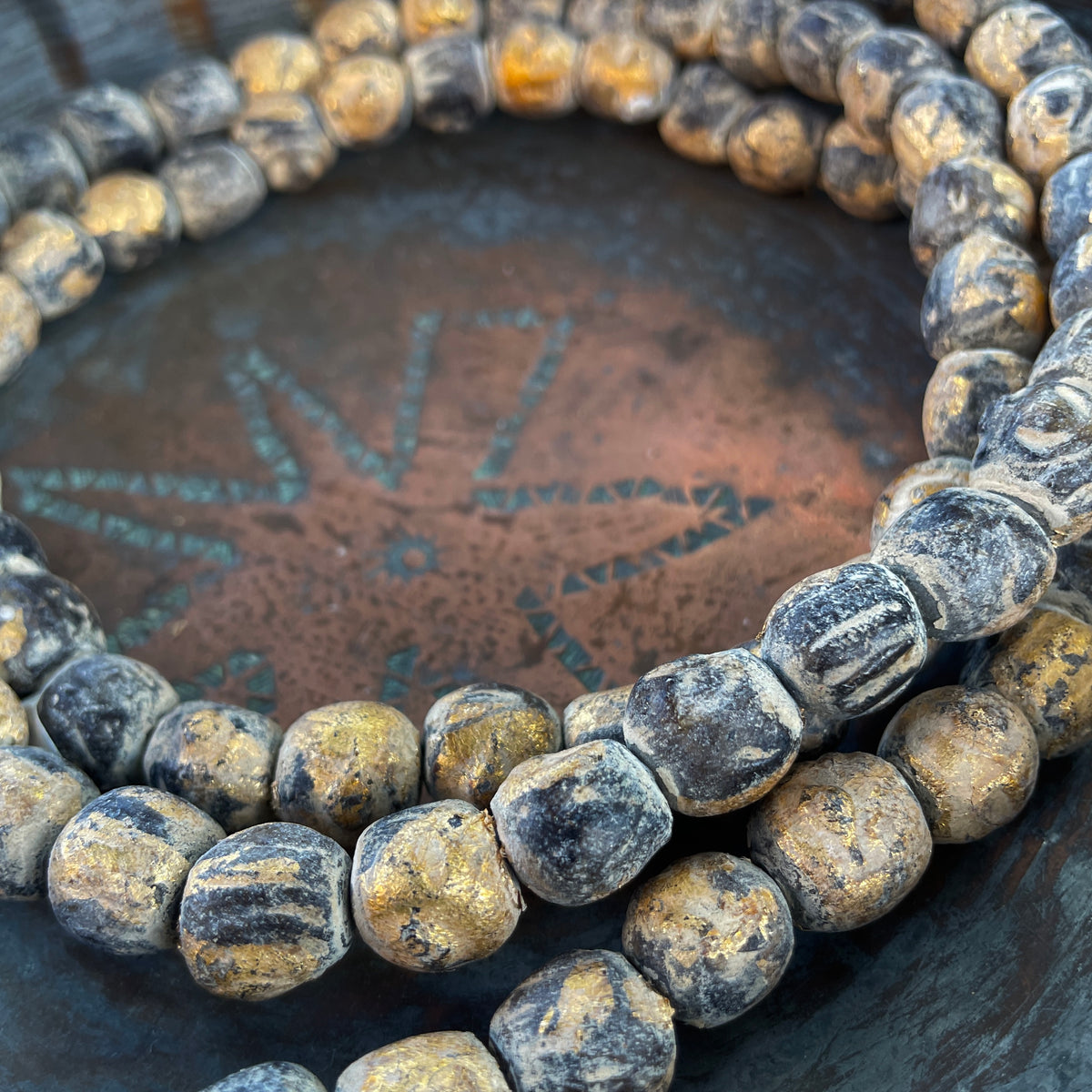 Gold-Adorned Black Glass Beads from Southeast Asia - Rita Okrent Collection (NP102)