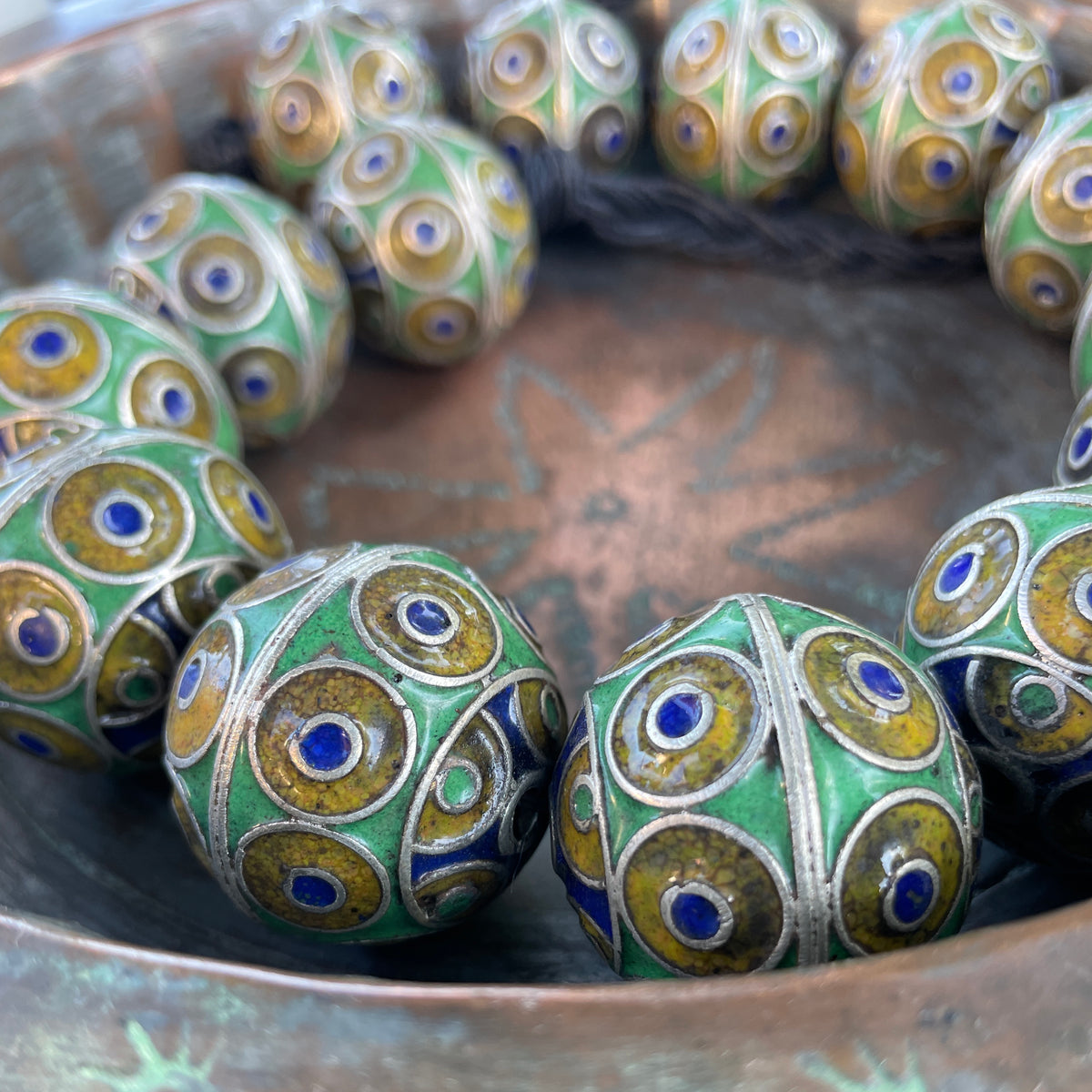 Enameled Berber Silver Focal Beads, Sold Individually - Rita Okrent Collection (NP101)