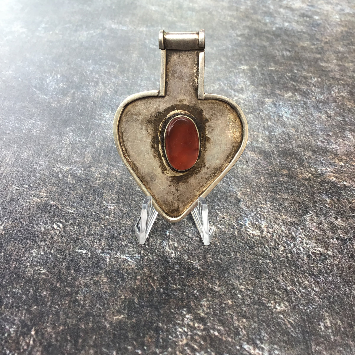 Traditional Turkmen Silver Asyk Pendant with Carnelian Setting - Rita Okrent Collection (P983)